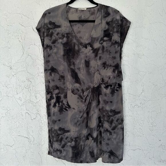 AMERICAN VINTAGE Silk Dress Size Medium Boho Knot Front Boxy V Neck - Picture 1 of 11